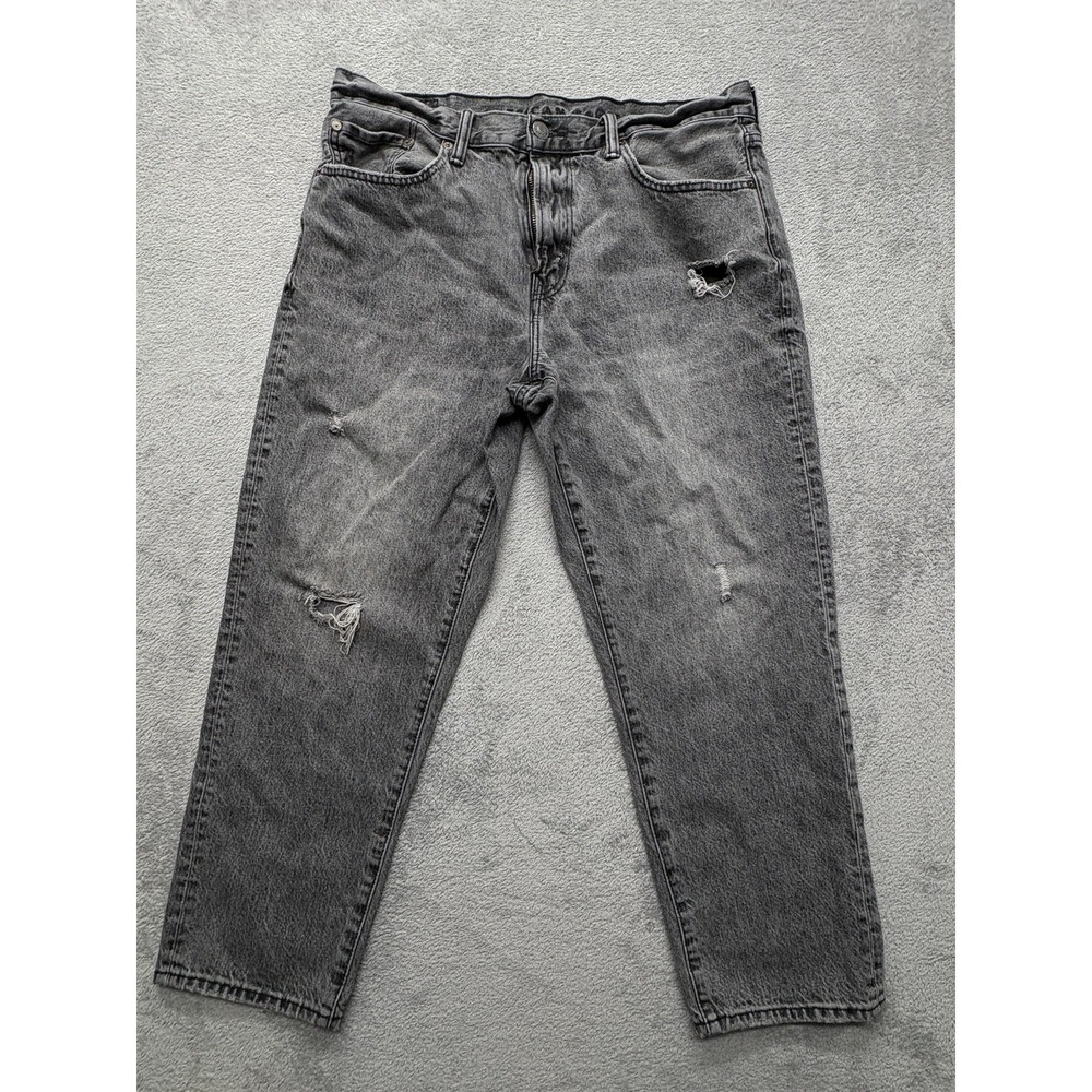 American Eagle Jeans Men Measured 36x26 Black Distressed Relaxed Fit 100% Cotton